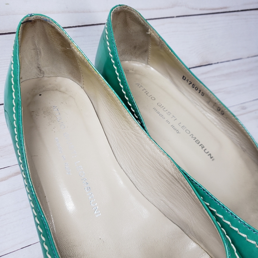 Attilio Giusti Leombruni greenish peeptoe kitten block 39 - Picture 9 of 9